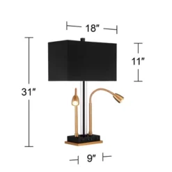 Possini Euro Design Griffin Modern Gooseneck Desk Lamp 31" Tall Gold With USB Charging Port Black Metal Rectangular Shade For Bedroom Living Room Kids -Adesso Sales Store GUEST 84f94691 90ab 4e43 9de2 30874de1779a
