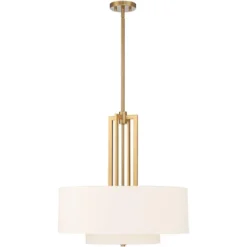 Possini Euro Design Sundry Warm Brass Pendant Chandelier 24" Wide Modern Double Drum Shades 4-Light Fixture For Dining Room House Foyer Kitchen Island -Adesso Sales Store GUEST 85306f37 58dd 4887 858b 85bfc76e49de