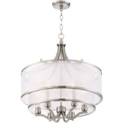 Possini Euro Design Nor Brushed Nickel Pendant Chandelier 23" Wide Modern Double White Organza Shade 6-Light Fixture For Dining Room Kitchen Island -Adesso Sales Store GUEST 8575b373 3204 4154 bb03 cefa7bc3c9ea