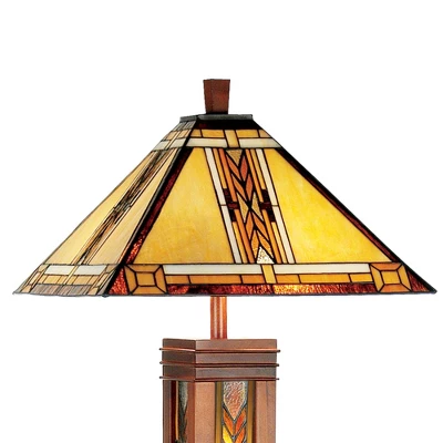 Robert Louis Tiffany Mission Floor Lamp With Nightlight 62.5" Tall Walnut Wood Column Stained Glass Shade For Living Room Reading Bedroom 3 Robert Louis Tiffany Mission Floor Lamp With Nightlight 62.5" Tall Walnut Wood Column Stained Glass Shade For Living Room Reading Bedroom - Image 3