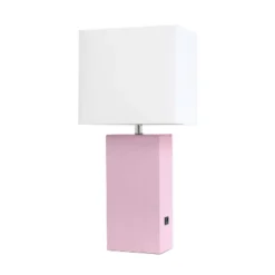 21" Lexington Leather Base Modern Home Decor Bedside Table Lamp With USB Charging Port And Fabric Shade - Lalia Home -Adesso Sales Store GUEST 861a3304 dcaa 4fbd 9ea6 8c0cdc80cb69