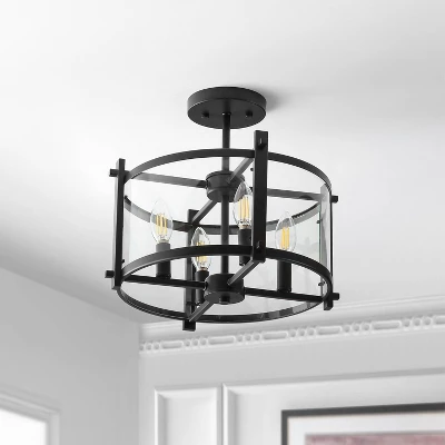 15" Iron And Glass Hampdon Modern Drum LED Flush Mount Black - Jonathan Y 2 15" Iron And Glass Hampdon Modern Drum LED Flush Mount Black - Jonathan Y - Image 2