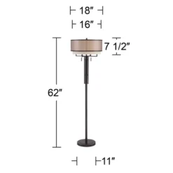 Franklin Iron Works Alamo Industrial Rustic Floor Lamp 62" Tall Bronze Metal Sheer Organza Outer Linen Fabric Inner Double Drum Shade For Living Room -Adesso Sales Store GUEST 87497bf2 97ca 4005 93f7 1d7a653b1bc3