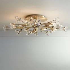 Possini Euro Design Ceiling Light Semi Flush Mount Fixture LED Brass 27 1/2" Wide 10-Light Crystal Berry For Living Room