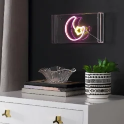 11.8" Moon Contemporary Glam Acrylic Box Pendant (Includes LED Light Bulb) Neon Pink/Yellow - JONATHAN Y -Adesso Sales Store GUEST 8b4e4da4 f081 4acb 80b3 1bb34bf63ff3