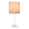 19.5" Bedside Power Outlet Base Metal Table Desk Lamp In White With Gray Fabric Shade - Creekwood Home