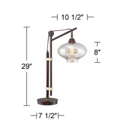 Franklin Iron Works Calyx Modern Industrial Desk Lamp 29" Tall Bronze Brown Cognac Glass Dome Shade For Bedroom Living Room Bedside Nightstand Office -Adesso Sales Store GUEST 8ee5242a a200 419d 9c65 de54708a361f