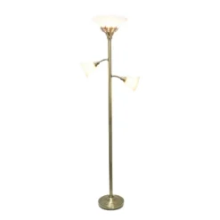 3 Light Floor Lamp With Scalloped Glass Shade Antique Brass - Elegant Designs