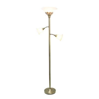 3 Light Floor Lamp With Scalloped Glass Shade Antique Brass - Elegant Designs 1 3 Light Floor Lamp With Scalloped Glass Shade Antique Brass - Elegant Designs