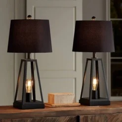 Franklin Iron Works Kacey Industrial Table Lamps 25 1/4" High Set Of 2 Dark Metal With USB LED Nightlight Black Faux Silk Shade For Living Room Desk -Adesso Sales Store GUEST 8fd8cff2 89f5 43d0 b673 9c0a75354ac5