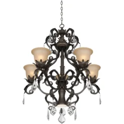 Kathy Ireland French Bronze Chandelier 31" Wide Rustic Crystal Amber Bell Glass 5-Light Fixture For Dining Room House Home Kitchen -Adesso Sales Store GUEST 90864533 cf2b 45e0 af88 4e568a38d28d