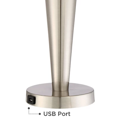 360 Lighting Geoff Modern Table Lamps 26" High Set Of 2 Brushed Nickel With USB Charging Port Black Faux Silk Drum Shade For Bedroom Living Room Desk 2 360 Lighting Geoff Modern Table Lamps 26" High Set Of 2 Brushed Nickel With USB Charging Port Black Faux Silk Drum Shade For Bedroom Living Room Desk - Image 2