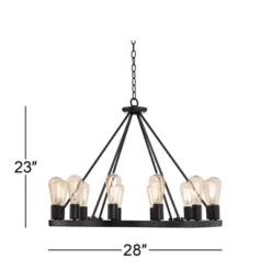 Franklin Iron Works Lacey Black Wagon Wheel Chandelier 28" Wide Industrial 12-Light LED Fixture For Dining Room House Foyer Kitchen Island Entryway -Adesso Sales Store GUEST 92d2cbe5 387a 41bd b202 712278829386