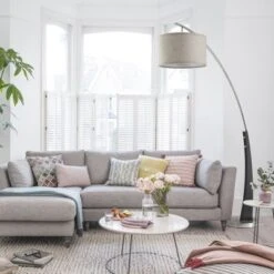 FC Design 71.5" Tall Drum Shade Arched Floor Lamp With Unique Black Wood Pole And Metal Base