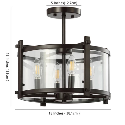 15" Iron And Glass Hampdon Modern Drum LED Flush Mount Black - Jonathan Y 3 15" Iron And Glass Hampdon Modern Drum LED Flush Mount Black - Jonathan Y - Image 3