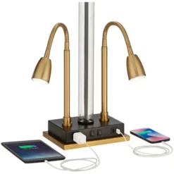 Possini Euro Design Griffin Modern Gooseneck Desk Lamp 31" Tall Gold With USB Charging Port Black Metal Rectangular Shade For Bedroom Living Room Kids -Adesso Sales Store GUEST 9701dbd7 4bfa 42c4 bb69 c1f971156076