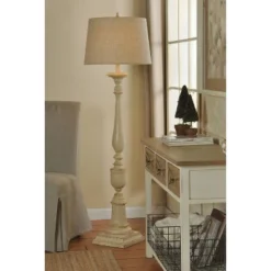 64" 3-way Distressed Beige Floor Lamp With Heather Oatmeal Hardback Fabric Shade (Includes Light Bulb) - StyleCraft -Adesso Sales Store GUEST 97a250c5 9c11 4673 8040 2d954dc204e1