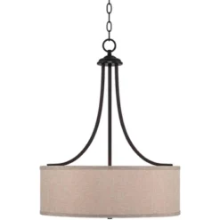 Franklin Iron Works Oil Rubbed Bronze Pendant Chandelier 19 1/2" Wide Farmhouse Rustic Oatmeal Linen Drum Shade Fixture For Dining Room Kitchen Island -Adesso Sales Store GUEST 99c2e44f b850 49c9 87da ab90e3663185