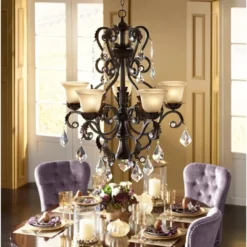 Kathy Ireland French Bronze Chandelier 31" Wide Rustic Crystal Amber Bell Glass 5-Light Fixture For Dining Room House Home Kitchen -Adesso Sales Store GUEST 99c3341d 9d27 4280 9c2f 06d0ae3bb94a