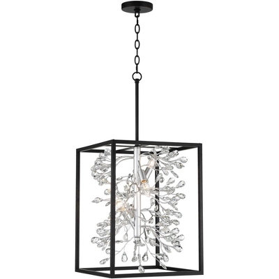 Possini Euro Design Black Silver Pendant Chandelier 15 1/4" Wide Modern Clear Crystal Flower Vine 4-Light Fixture For Dining Room House 5 Possini Euro Design Black Silver Pendant Chandelier 15 1/4" Wide Modern Clear Crystal Flower Vine 4-Light Fixture For Dining Room House - Image 5
