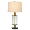 31" Morrilton Glass And Metal Table Lamp With Wood Poles Hardback Fabric Drum Shade Antique Brass - Cal Lighting