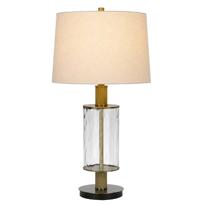 31" Morrilton Glass And Metal Table Lamp With Wood Poles Hardback Fabric Drum Shade Antique Brass - Cal Lighting 1 31" Morrilton Glass And Metal Table Lamp With Wood Poles Hardback Fabric Drum Shade Antique Brass - Cal Lighting