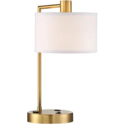 360 Lighting Colby Modern Desk Lamp 21" High Antique Gold With USB And AC Power Outlet In Base White Linen Drum Shade For Bedroom Living Room Desk -Adesso Sales Store GUEST 9de87300 9eb7 4eb6 b76a d177674adf50