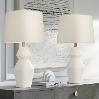 360 Lighting Modern Table Lamps 26" High Set Of 2 White Gourd Fabric Tapered Drum Shade For Bedroom Living Room House Home Bedside Nightstand Office 1 360 Lighting Modern Table Lamps 26" High Set Of 2 White Gourd Fabric Tapered Drum Shade For Bedroom Living Room House Home Bedside Nightstand Office
