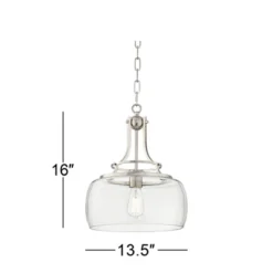 Franklin Iron Works Charleston Brushed Nickel Pendant 13 1/2" Wide Modern LED Clear Glass Shade For Dining Room House Foyer Kitchen Island Entryway -Adesso Sales Store GUEST 9f22ee3a cb6f 421b bd12 219a18aeb2f6