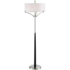 360 Lighting Modern Floor Lamp 62" Tall Black And Brushed Steel Column White Linen Drum Shade For Living Room Reading Bedroom Office -Adesso Sales Store GUEST 9f5f8e14 18a8 459c 836f 30bd93ab3986