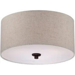 Regency Hill Sylvan Modern Ceiling Light Semi Flush Mount Fixture 14" Wide Bronze 3-Light Oatmeal Fabric Drum Shade For Bedroom Kitchen Living Room -Adesso Sales Store GUEST a02f0228 5e2e 4bb5 b0fc a78de8efcac0