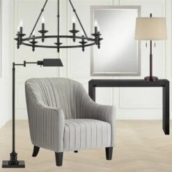 Possini Euro Design Rustic Farmhouse Table Lamp 33" Tall Dark Bronze Metal Off White Burlap Fabric Drum Shade For Bedroom Living Room House Bedside -Adesso Sales Store GUEST a11469be e4fd 474e ab97 94e872192975