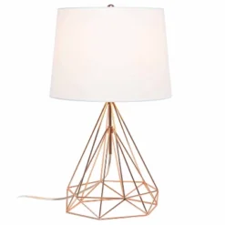 Geometric Wired Table Lamp With Fabric Shade Rose Gold - Lalia Home