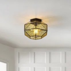 12.5" 1-Light Evelyn Vintage Farmhouse Iron/Glass LED Flush Mount Oil Rubbed Bronze - JONATHAN Y -Adesso Sales Store GUEST a391ca0d 3cce 4b62 82dd 2be74fc56cba