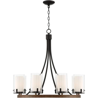 Stiffel Black Wood Wagon Wheel Chandelier 29 1/2" Wide Industrial Clear Outer Frosted Inner Glass 8-Light For Dining Room House 6 Stiffel Black Wood Wagon Wheel Chandelier 29 1/2" Wide Industrial Clear Outer Frosted Inner Glass 8-Light For Dining Room House - Image 6