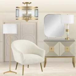 Franklin Iron Works Elwood Modern Ceiling Light Semi Flush Mount Fixture 13 1/4" Wide Gold 4-Light Water Glass Drum Shade For Bedroom Kitchen House -Adesso Sales Store GUEST a679f4b4 db30 4547 9564 d183b5e5a571