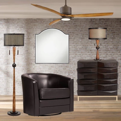 Franklin Iron Works Hunter Modern Rustic Farmhouse Table Lamp 29 3/4" Tall Cherry Wood Bronze Metal Double Drum Shade For Bedroom Living Room House 8 Franklin Iron Works Hunter Modern Rustic Farmhouse Table Lamp 29 3/4" Tall Cherry Wood Bronze Metal Double Drum Shade For Bedroom Living Room House - Image 8