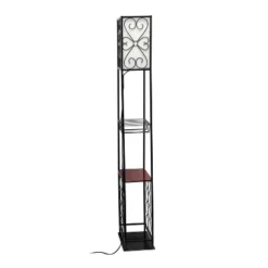 Etagere Organizer Wood Accented Storage Shelf And Wine Rack With Linen Shade Floor Lamp Black - Elegant Designs -Adesso Sales Store GUEST aa573a12 183d 44fb 9173 422098c2a54c