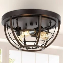 15.75" 3-Light Lyla Rustic Farmhouse Iron LED Flush Mount Wood Finished/Oil Rubbed Bronze - JONATHAN Y -Adesso Sales Store GUEST ab70dc4a d119 4342 a958 0d329fb2cb22