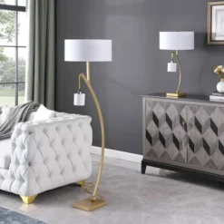 59" Contemporary Arc With Hanging Pendulum Metal Floor Lamp Gold - Ore International -Adesso Sales Store GUEST ac4bc816 9656 452f a176 d22b4bdf9eb4