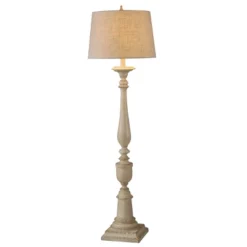 64" 3-way Distressed Beige Floor Lamp With Heather Oatmeal Hardback Fabric Shade (Includes Light Bulb) - StyleCraft