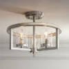 Possini Euro Design Senna Modern Industrial Ceiling Light Semi Flush Mount Fixture 15" Wide Brushed Nickel Gray Wood 3-Light Clear Glass For Bedroom