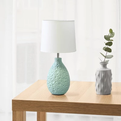 14.17" Traditional Ceramic Texture Thumbprint Tear Drop Table Desk Lamp With Tapered White Shade Blue - Creekwood Home 5 14.17" Traditional Ceramic Texture Thumbprint Tear Drop Table Desk Lamp With Tapered White Shade Blue - Creekwood Home - Image 5