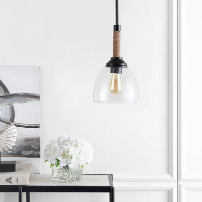 7.63" Adjustable Iron Alys Rope Wrap Modern Rustic LED Kitchen Pendant Black - Jonathan Y 2 7.63" Adjustable Iron Alys Rope Wrap Modern Rustic LED Kitchen Pendant Black - Jonathan Y - Image 2