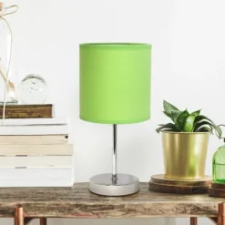 11.81" Traditional Petite Metal Stick Bedside Table Desk Lamp In Chrome With Fabric Shade Green - Creekwood Home -Adesso Sales Store GUEST aef269ed b233 4ca6 9ec3 1f83f24c7200