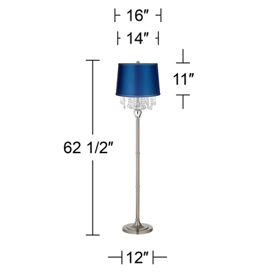 360 Lighting Modern Floor Lamp Standing 62 1/2" Tall Brushed Nickel Silver Crystals Medium Blue Satin Drum Shade For Living Room Bedroom Office House 2 360 Lighting Modern Floor Lamp Standing 62 1/2" Tall Brushed Nickel Silver Crystals Medium Blue Satin Drum Shade For Living Room Bedroom Office House - Image 2