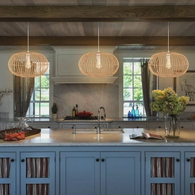 17.5" 1-Light Leo Farmhouse Coastal Rattan LED Pendant Brown - JONATHAN Y 8 17.5" 1-Light Leo Farmhouse Coastal Rattan LED Pendant Brown - JONATHAN Y - Image 8