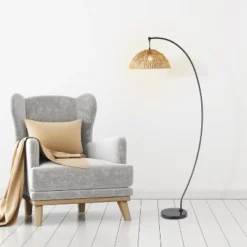 77" Metal And Rattan Bowl Boho Floor Lamp Black - River Of Goods -Adesso Sales Store GUEST b2aa9bc1 10e4 477e 81c1 0fed4470cefb