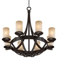 Franklin Iron Works Sperry Bronze Chandelier 28" Wide Rustic Farmhouse Cylinder Scavo Glass Shade 8-Light Fixture For Dining Room House Kitchen Island -Adesso Sales Store GUEST b558602f 4e5b 49eb 95b3 0e0bd0ad15df