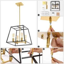 15" 4-Light Lloyd Farmhouse Industrial Iron LED Pendant Black/Brass Gold - JONATHAN Y -Adesso Sales Store GUEST b60c362e 2049 482b 937b 3c9a9b166b45